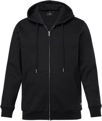 JP 1880 - Heren - Hoodie-jack CoolTouch sweatstof capuchon rits tot 8XL - Zwart - Maat 4XL