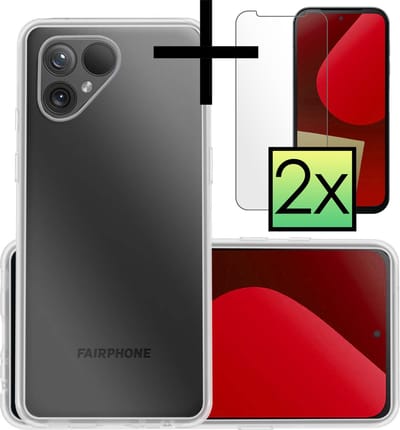 Hoesje - Met 2x Screenprotector - Geschikt voor Fairphone 5 - Sterk & Shockproof - Back Cover - Siliconen Case - Telefoon Hoes - Transparant