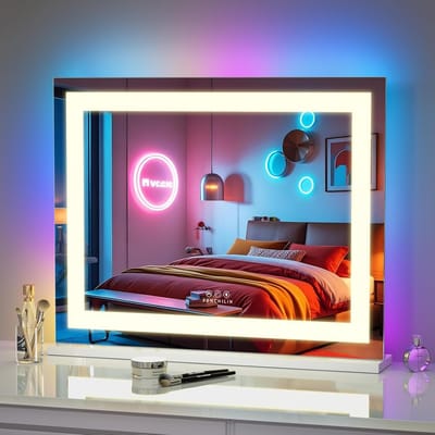 Hollywood Spiegel met RGB LED-verlichting - Make-upspiegel met 3 Kleurtemperaturen en Verlichting 58 x 46 cm
