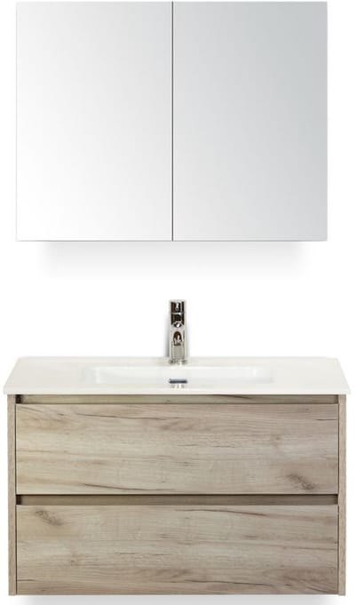 Dante Badmeubelset 80 cm - Craft Oak - Keramische Wastafel Wit Cover met Spiegelkast