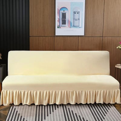 Stretch Velvet Futon Slaapbank Hoes Armloos Dik Pluche Bankhoes met Rok Bankhoes Bankovertrek Meubelbeschermer 1 stuk S 120-140cm