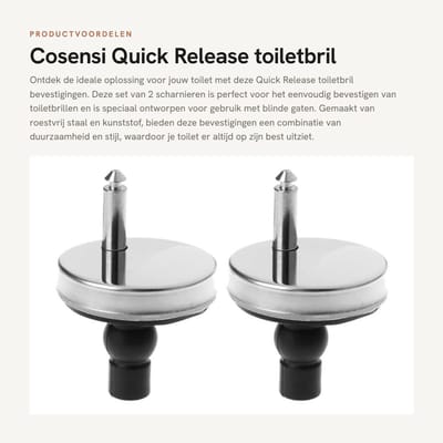 Dailygoods- Toiletbril Scharnieren 55 mm - Quick Release Bevestigingen - Roestvrij Staal/Kunststof - 2 Stuks - Zilver/Wit/Zwart - Voor Blinde Gaten