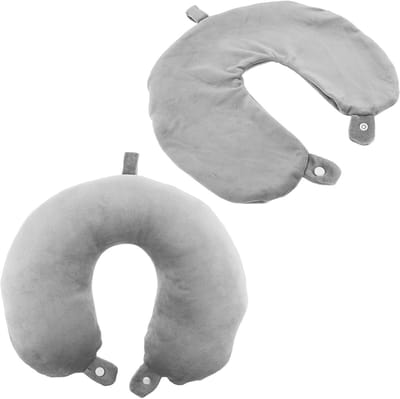 Thijox - Pakket van 2 U-vormige Nekkussenhoezen, Wasbare Bolsterhoezen, Herbruikbare Reisaccessoires in Grijs voor Vliegtuigen, 33x31 cm
