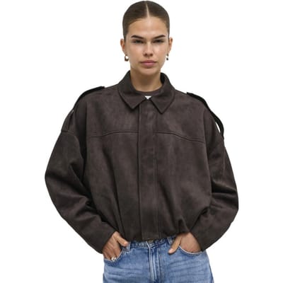 Only bruine dames jas   Punt kraag   Regular fit   Suedine patroon   Knoop- en ritssluiting   Lange mouw Bruin S