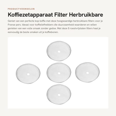 Dailygoods- Koffiezetapparaat Filter - 5 Stuks Roestvrij Stalen Filter - Franse Pers Filter - Eenvoudig te Wassen - Diameter 6,5 cm - Lichtgewicht 8 g