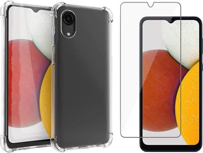 Hoesje geschikt voor Samsung Galaxy A03 Core - Transparant met Screenprotector Set - Gehard Glas Tempered Glass Screen Protector