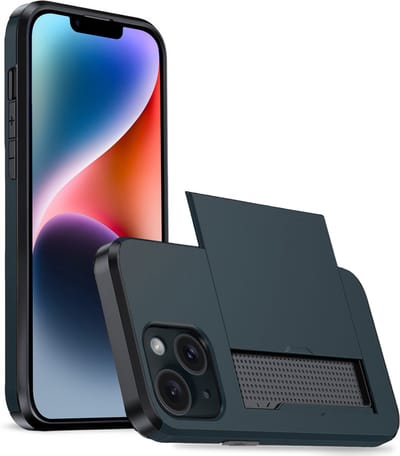 Hoesje Geschikt voor iPhone 14 Hoesje Case Pashouder Hard Cover - Hoes Geschikt voor iPhone 14 Hoesje Met Kaarthouder - Donkerblauw