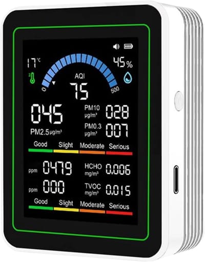 Luchtkwaliteit Sensor - Binnenluchtmeter Detector - Gezonde Lucht Meten - Compact Digitaal Display - 7 x 3.5 x 9 cm