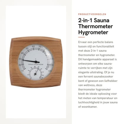Dailygoods- Thermometer Hygrometer 2-in-1 - Cederhout - Sauna-accessoires - Handgemaakt - Elegant ontwerp - Nauwkeurige meetwaarden