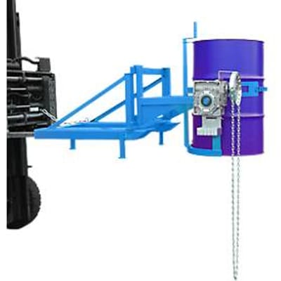 Vatkipper Bauer type FD/L, voor vaten van 110 tot 220 l, 360 kg, 270° kippen, met eindeloze ketting, vorkheftruckbevestiging, lichtblauw RAL 5012