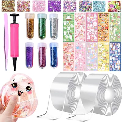 38 stuks Nano Tape Bubbles Set, dubbelzijdig plakband, DIY Craft plakband, Blowing Bubble Tape, herbruikbaar Nano Tape Bubbles met pailletten stickers, opblaasbaar luchtkussenband, feestcadeaus