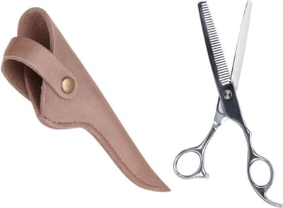 Professor Q Effileerschaar – Professionele Uitdunschaar voor Hondenvacht – RVS – Rechtshandig – 6 inch + Luxe Lederen Etui – 16,5 cm – Brons