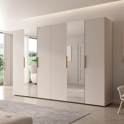 Meubella - Kledingkast Marquesa - Beige - 300 cm - Met spiegel