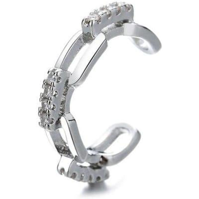 1-delige Meerlaagse Lijn Zircon Clip-On Oorbellen Voor Vrouwen Geometrische Zilverkleurige Ear Cuff Zonder Piercing Sieraden S -E1300 white