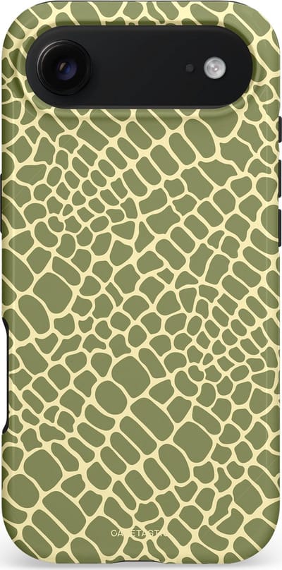 Casetastic hoesje geschikt voor Apple iPhone Air - MagSafe - Dubbellaagse bescherming - Exotische Groen Geel Krokodillen Schubben - Fashion Case - Saliegroen Beige
