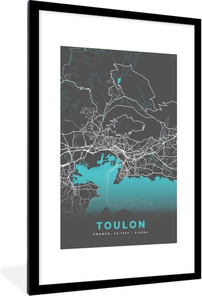 Fotolijst incl. Poster - Toulon - Kaart - Frankrijk - Stadskaart - Plattegrond - 80x120 cm - Posterlijst