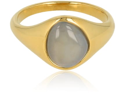 My Bendel - Goudkleurige Ring met Organische Vorm - Blue Chalcedony - met Luxe Cadeauverpakking | Sieraden Voor Dames | Maat 17.00 Mm / Maat 53