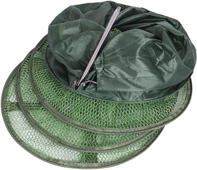 Opvouwbaar Vismandje - Visnet Beschermingsnet - Buitenvissen Opslag - Versterkt RVS Frame - 115 cm Lengte - Groen