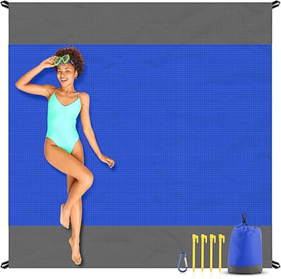 Ulisem - Stranddeken Zandbestendig -210*200cm - Strandmat - Draagbare Picknickmat voor Reizen - Kamperen, Wandelen, Lichtgewicht Strandbenodigdheden Familie Waterbestendige Mat - blauw