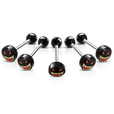 Aramat Jewels | Tongpiercings | Stalen tongpiercing met acryl logo | Evel-face | |7mm | Staal | Volwassenen | Verkleurd niet