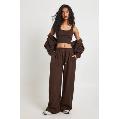 boohoo Dames Diepe zoom croptop 3-delig trainingspak met capuchon | Chocoladebruin | Maat: XS