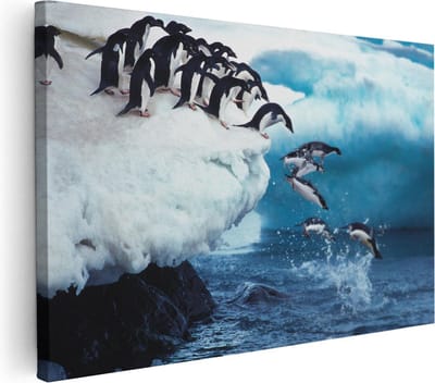 Artaza Canvas Schilderij Pinguïns - 90x60 cm - Wanddecoratie Vogels - Muurdecoratie Winterlandschap - Schilderijen Op Canvas Dieren