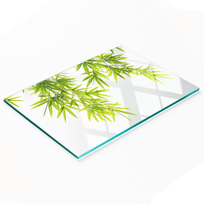 Decoratieve glazen snij- en serveerplank met bamboebladeren, 80x52 cm