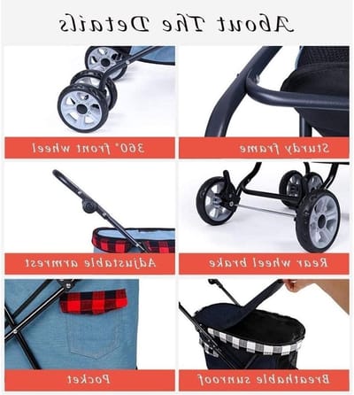 Huisdierenwagen - Reisbuggy - Comfortabel reizen - 360 graden voorwiel - Tot 13 kg - Lichtblauw