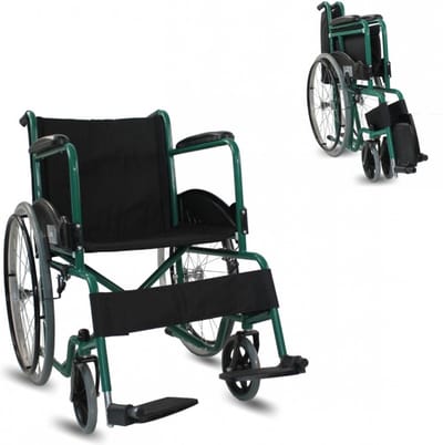 Mobiclinic Alcazaba - Rolstoel - Opvouwbare rolstoel - Afneembare rugleuning en voetensteun - Staal - Grote wielen - 46 cm - Groen