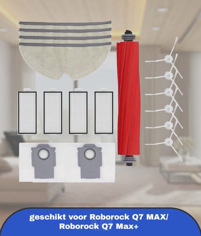 Accessoires reserveonderdelenset geschikt voor Roborock Q7 MAX/Roborock Q7 Max+ stofzuigerrobot, 1 rolborstel, 4 filters, 4 reinigingsdoeken, 6 zijborstels, 2 stofzakken, 1 reinigingsborstel