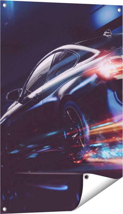 Gards Tuinposter Zwarte Raceauto - Abstract - 60x90 cm - Tuindoek - Tuindecoratie - Wanddecoratie buiten - Tuinschilderij