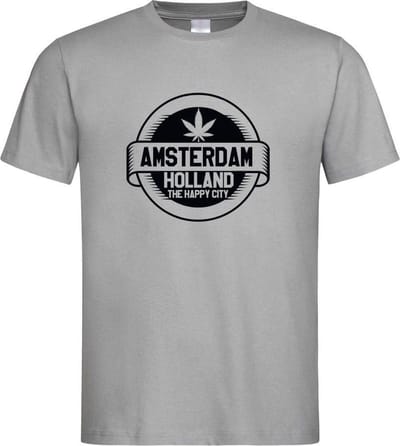 Grijs T shirt met zwart  " Amsterdam / The Happy City " print size XL