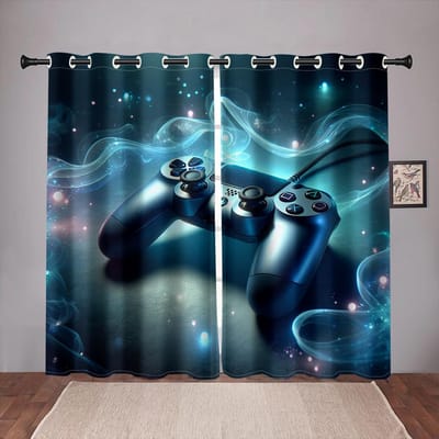 2 stuks Slaapkamer Spelletjes Gordijnen Videogame Controller Gamer Kamer Decor Mannen Gamepad Gordijnen Raambekleding Drapes Voor Woonkamer 100W130H(CM)40x51in&Grommet Top