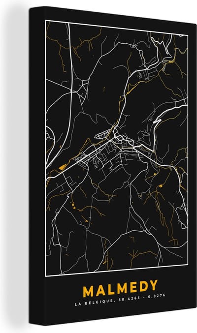 Canvas Schilderij Malmedy - Goud - Plattegrond - Kaart - Stadskaart - 20x30 cm - Wanddecoratie