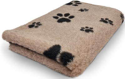 Vetbed Lichtbruin met Zwart Voetprint Pootjes - Anti-Slip Hondenmat Puppykleed - Hondenkleed Benchkleed Benchmat Dierenmat - Voor Werpkist en Hondenbench - Machinewasbaar 150 x 100 CM