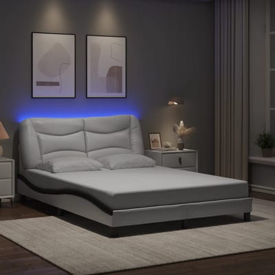 vidaXL - Bedframe - met - LED - zonder - matras - "Hvar" - wit - en - zwart - 140x190 - cm