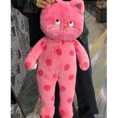 Uniek Roze Stippen Kat Pluche Speelgoed Gevuld Zwart Kittentje Knuffel Slapen Sierkussen Kunst Design Cadeau Voor Meisje Liefhebber Kussen about 35-38cm