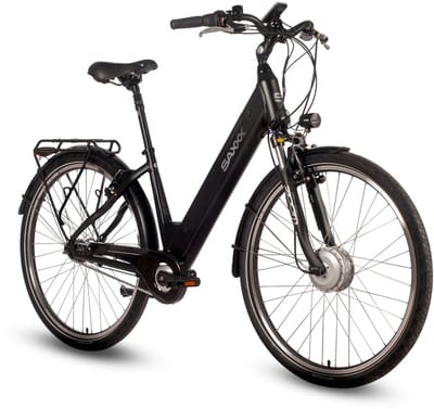 saxxx Comfort Plus 4.0 -28 inch elektrische stadsfiets - actieradius tot 90 km - voorwielmotor - 36V 418Wh accu - 95%Vooraf Geassembleerd Stadsfiets - Shimano 7-speed naafversnelling - LCD-display - Zwart mat
