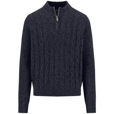 Fynch-Hatton Trui Troyer Zip Cable Knit Donegal Navy / male