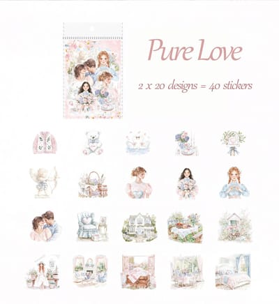 Ainy Pure Love PET Stickers 40 stuks voor bullet journal, fotoalbum, laptop, telefoon, waterfles en zelfs als muursticker | Bruiloft | Wedding | knutselen stickervellen voor kinderen en volwassenen
