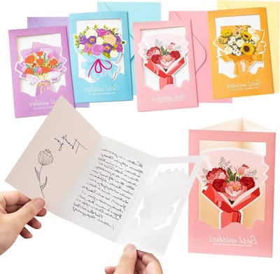 Elegante Wenskaarten met Enveloppen Multipack - 12 Stuks met Driehoekige Bloemenboeket, 30 x 15 cm, Perfect voor Verjaardagen en Bedankjes