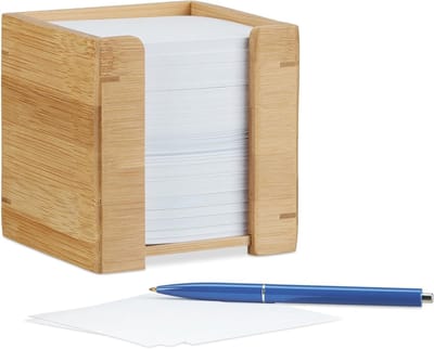 Famanu – Bamboe memohouder kubus – 900 vellen – memoblokhouder (10,5 cm) – natuurlijke look