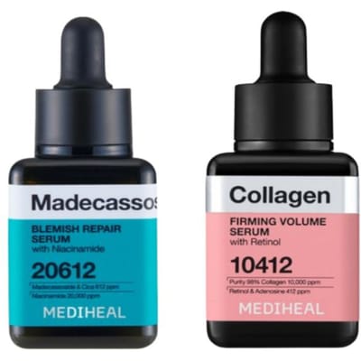 MEDIHEAL Collageen Verstevigend Volume Serum 40ml + Madecassoside Vlekken Herstellend Serum 40ml | Verstevigende & Verhelderende Duo Set 1SET black