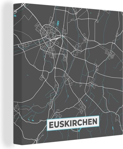 Canvas Schilderij Plattegrond – Euskirchen – Blauw – Stadskaart – Kaart - Duitsland - 20x20 cm - Wanddecoratie