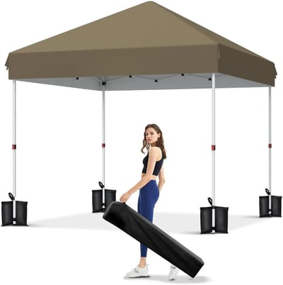 MakkelijkMooi Waterdichte Easy-Up Tuintent - Partytent - Complete set mét Zandzakken - in Hoogte Verstelbaar - 3 x 3 m Khaki