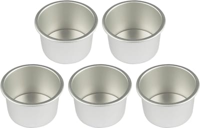 5-delige set van 5 cm ronde mini-cakevormpjes - Bakvormen - Bakvorm - Aluminium cheesecake bakvormen met verwijderbare bodem - antiaanbakvormpjes voor brood, pizza, chiffon en fudge - doe-het-zelf kookgereedschap - zilver