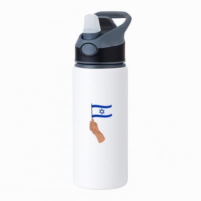 Hacebo® - Israël vlag met hand waterfles met rietje zwart - Israël - mensen die liefde willen geven aan Israel - degene die van Israël houden - supporten - oorlog - verjaardagscadeautje - gift - geschenk - kado - water fles - 650ML