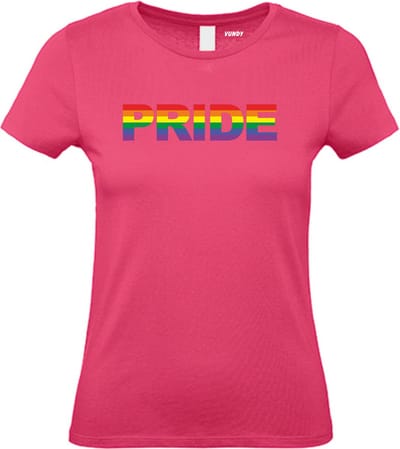 Dames T-shirt PRIDE Regenboog | Gay pride shirt kleding | Regenboog kleuren | LGBTQ | Roze dames | maat XS