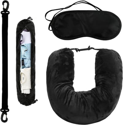 Multifunctioneel Nekkussen Set met Verstelbare Strap, Opbergtas en Oogmasker voor Reizen, Kamperen en Hotels