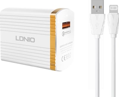 LDNIO - A1302Q - Snellader / oplader met OplaadKabel 1 Meter Geschikt voor: Lightning USB Kabel geschikt voor : Apple iPhone - X / Xs / Xs Max / 11 / 12 Pro / 12 Pro Max / 13 / 13 Pro / 13 Pro Max / 14 / 14 Pro / 14 Pro Max